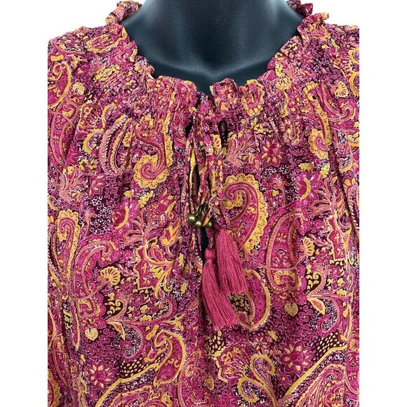 FRYE Women Dress Size Medium M Red Rocks Combo Bohemian Paisley Long Sleeve New - Picture 6 of 12